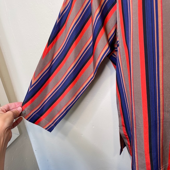 LC | VTG Retro Disco Dolaman Long Sleeve Allover Stripe Button Front Blouse - Picture 12 of 17